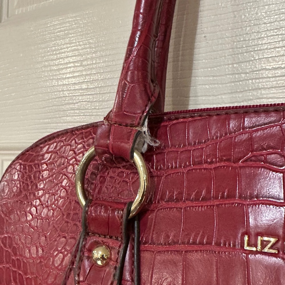 Liz Claiborne Red Croc Embossed Faux Leather Shoulder Bag Tote Organizer - Picture 10 of 12